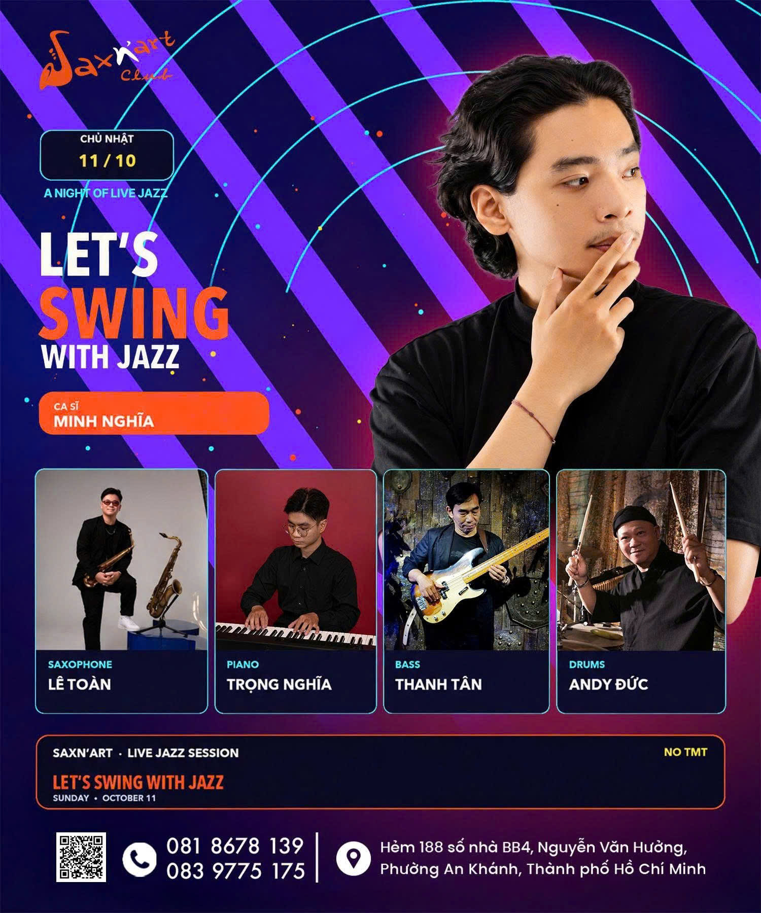 🌙 LET’S SWING WITH JAZZ | SAXN’ART CLUB 📅 Chủ Nhật, 11.10 | Showtime: 9:00 PM – 11:00 PM
