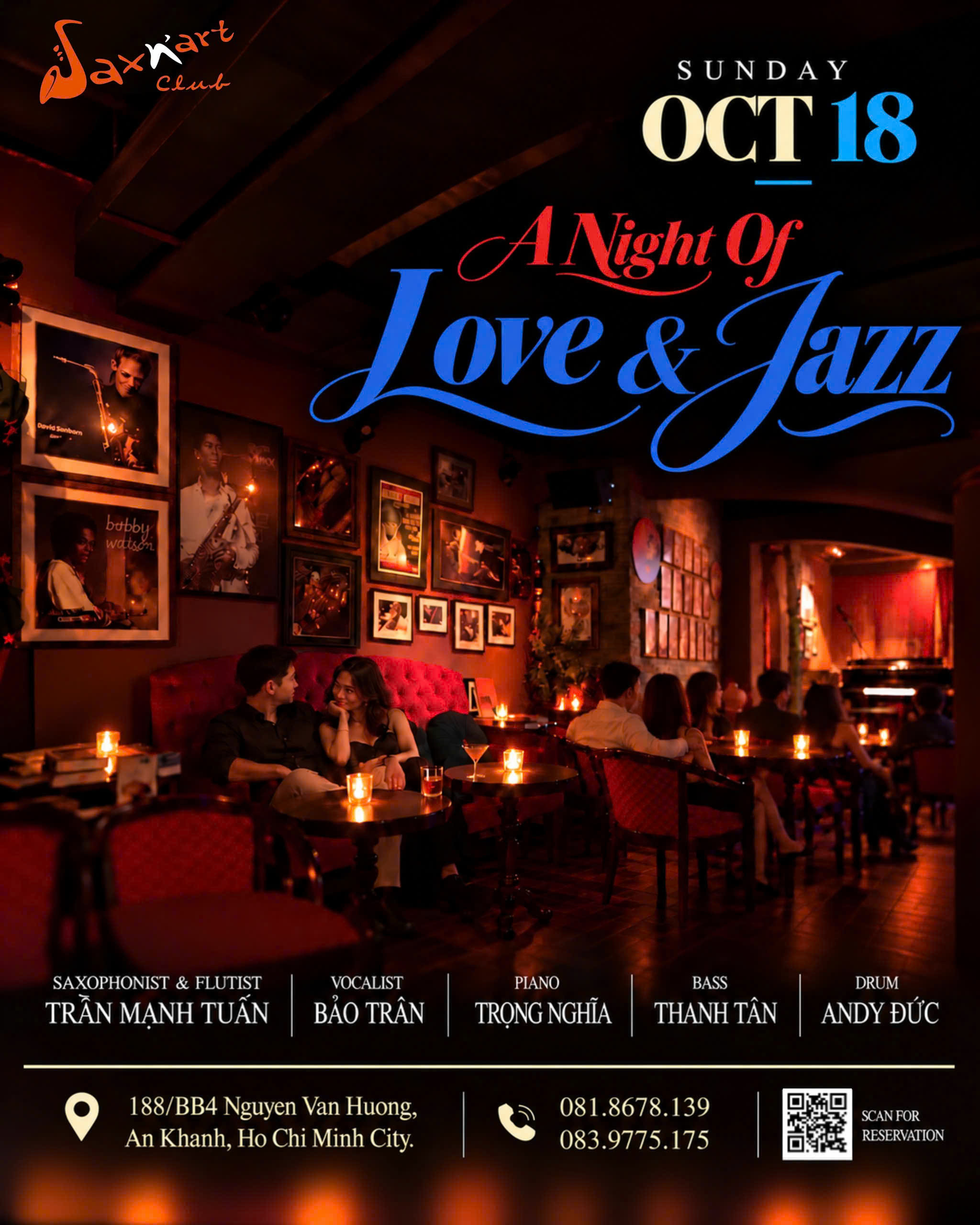 🌙 SOUL - BLUES & LOVE SONG | SAXN’ART CLUB  📅 Chủ Nhật, 18.10 | Showtime: 9:00 PM – 11:00 PM