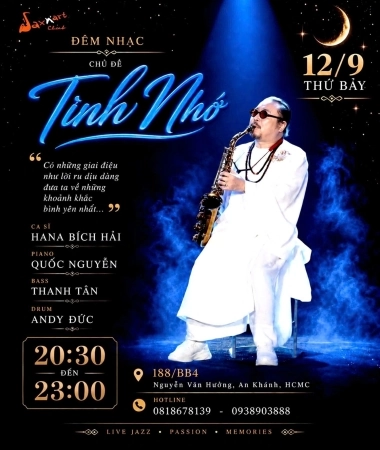 🌙 TÌNH NHỚ | SAXN’ART CLUB  📅 Thứ Bảy, 12.09 | Showtime: 9:00 PM – 11:00 PM